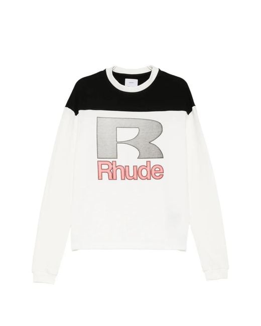 Rhude Black Logo-Print Panelled T-Shirt for men