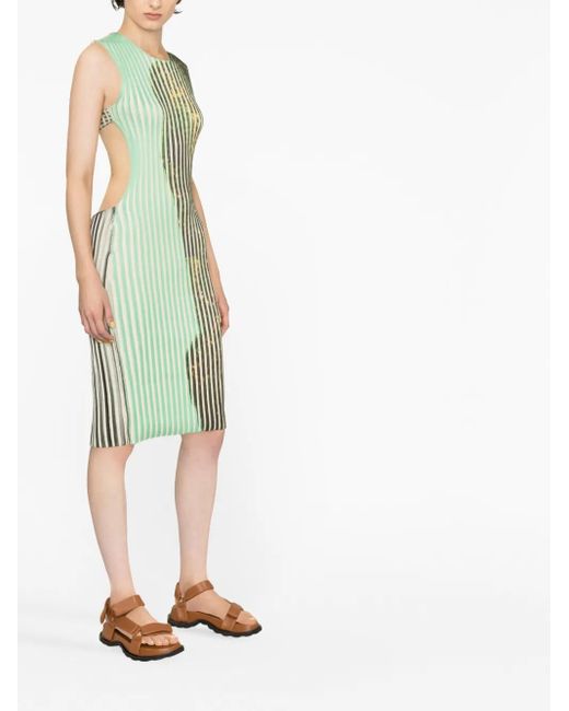 Eckhaus Latta Green Graphic-Print Knitted Midi Dress