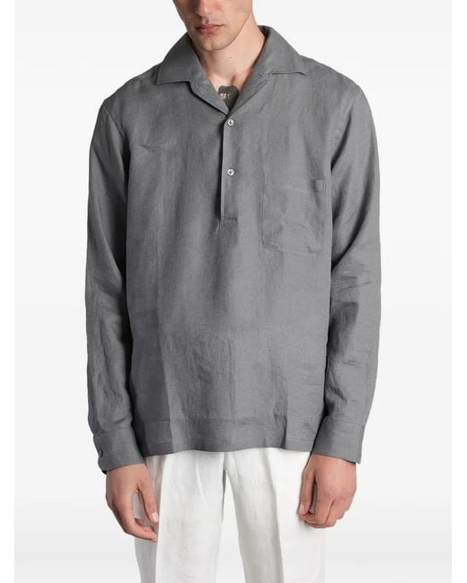 Lardini Gray Chest-Pocket Long-Sleeve Polo Shirt for men