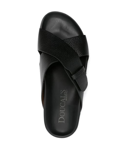 Doucal's Black Crossover-Straps Leather Slides for men