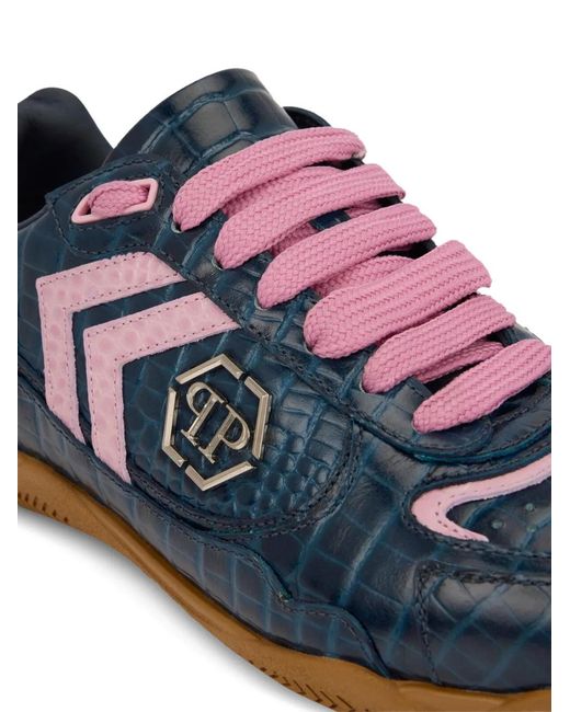 Philipp Plein Blue Baskets Pit-$Top À Logo Imprimé Crocodile