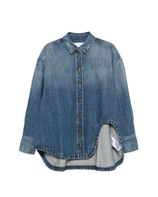 The Attico Blue Asymmetric-Hem Denim Shirt