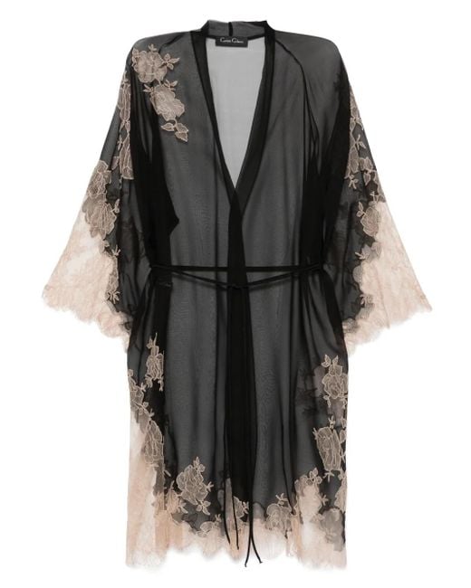 Albornoz de seda con encaje Calais Caudry Carine Gilson de color Gray