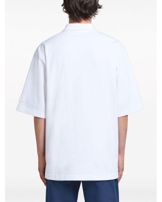 Marni White Logo-patch Cotton Polo Shirt for men
