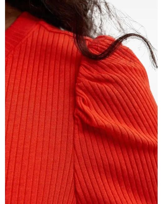 Ralph Lauren Red Geripptes Oberteil mit Puffärmeln