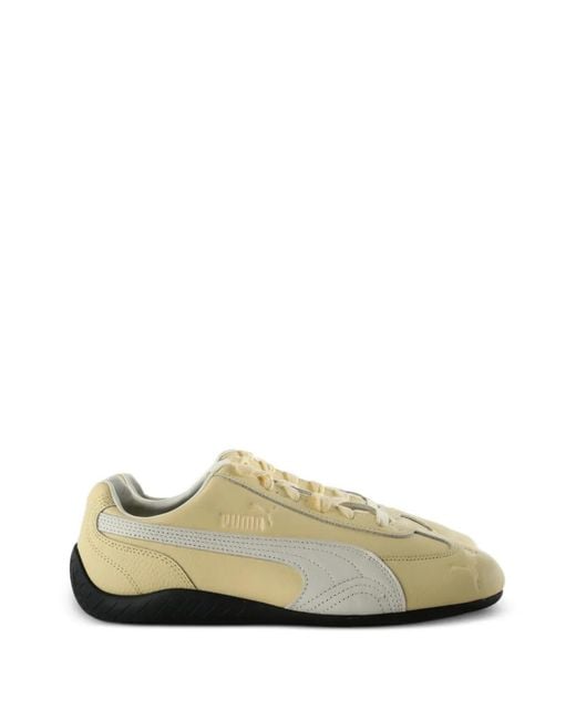 PUMA Yellow Logo-Embossed Leather Sneakers for men