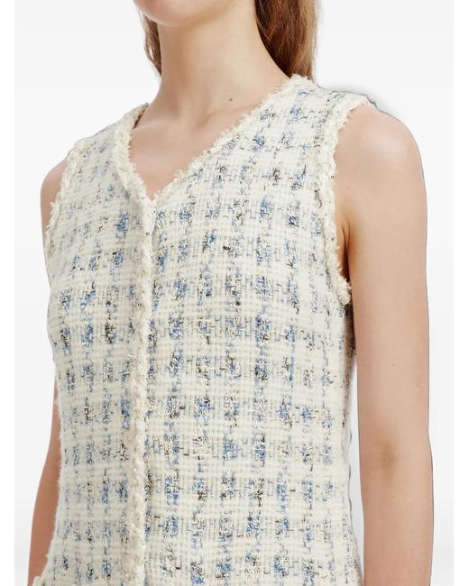 B+ AB White Tweed-Effect Button-Up Mini Dress