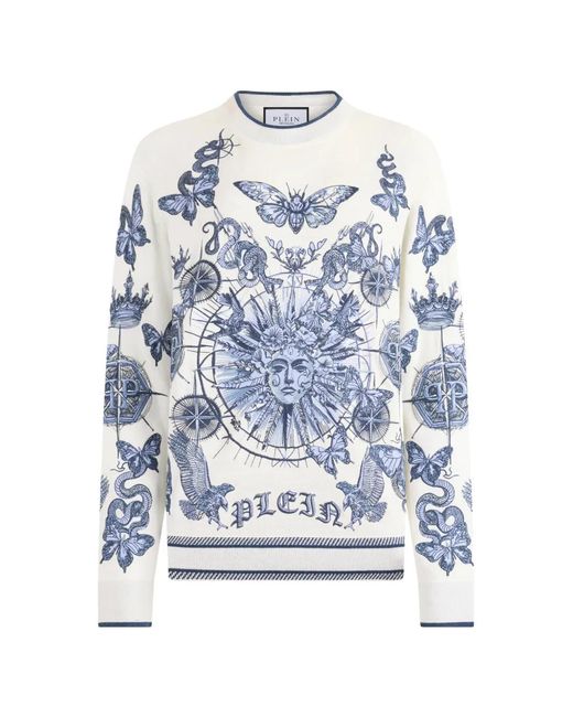 Philipp Plein Blue Round-Neck Sweater