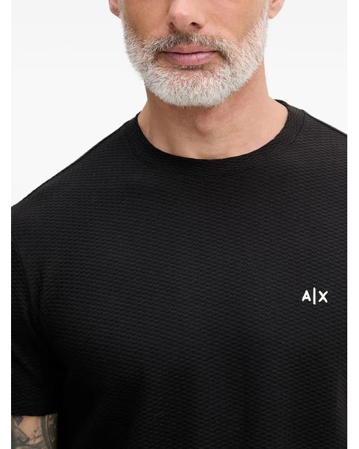 ARMANI EXCHANGE Black Textured Logo-Print T-Shirt for men