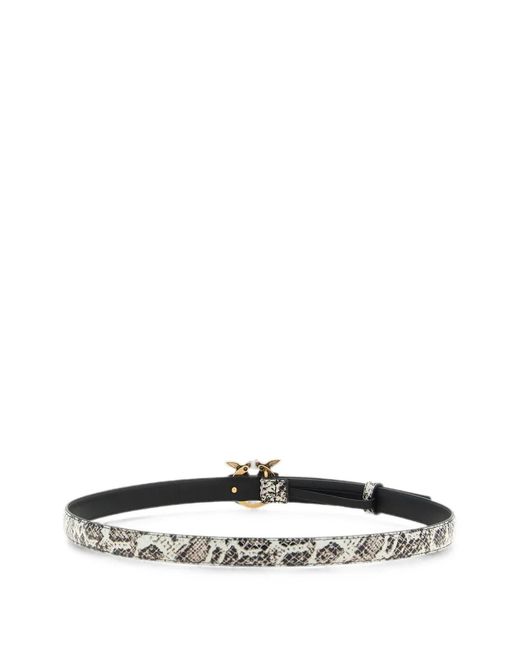 Pinko White Love Birds Python-Print Belt