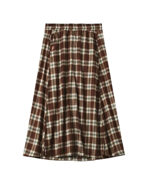 Chocoolate Brown Check-Pattern A-Line Skirt