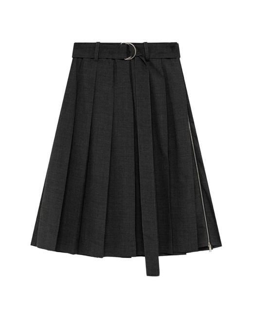 MSGM Black Belted Pleated Midi Skirt