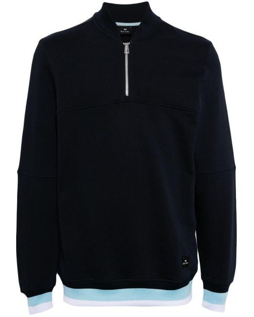 PS by Paul Smith Blue Half-zip Organic-cotton Sweatshirt for men