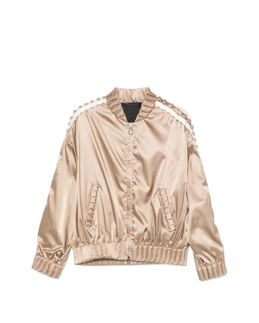 RAXXY Natural Pleated-Trim Satin-Finish Jacket
