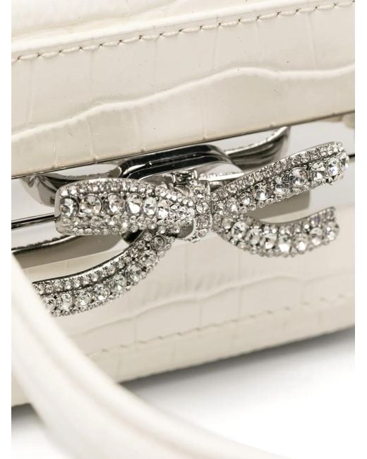 Self-Portrait White Micro Crocodille-Effect Leather Tote Bag