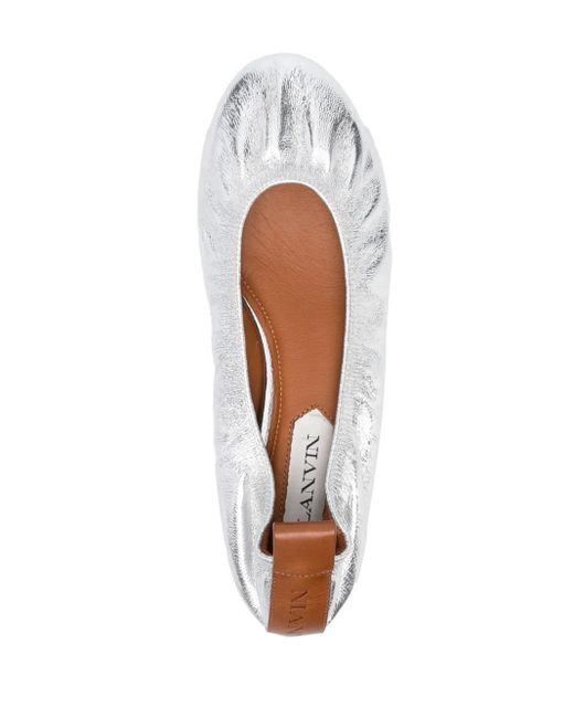 Lanvin メタリックレザー フラットシューズ White