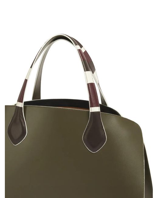 Marni Green Leather Overlap Medium Handbag