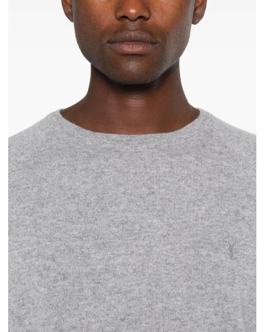 Saint Laurent Gray Signature Embroidered Cashmere Knit Sweater for men