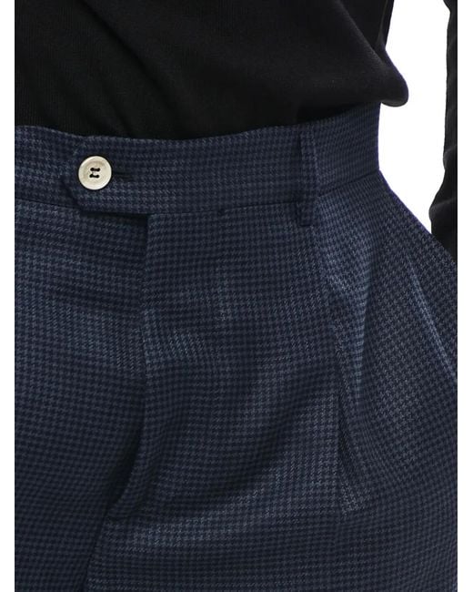 Brunello Cucinelli Blue Pantalon Plissé À Motif Pied-De-Poule for men