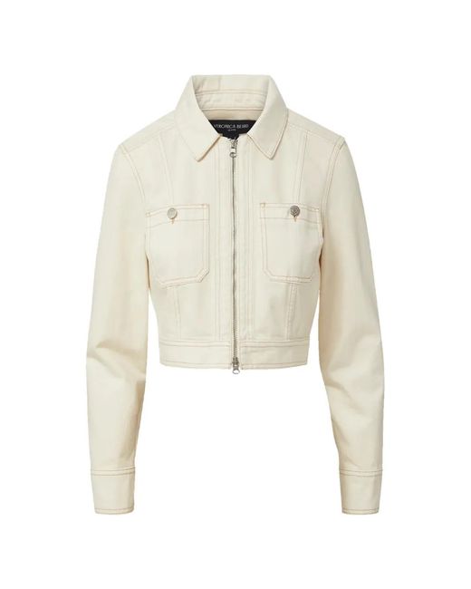 Veronica Beard White Patty Zip-Up Cotton Cropped Jacket