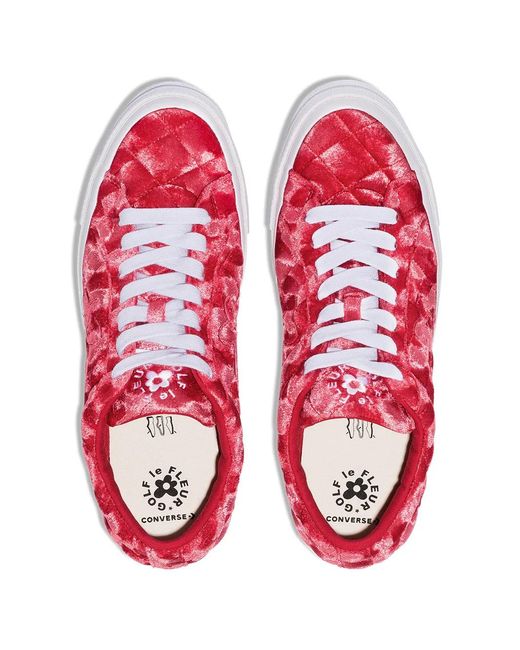 Converse Red One Star Ox "Quilted Velvet" Sneakers