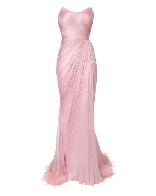 Abito Da Sera Mera Con Bordo Di Piume di IRIS SERBAN in Pink