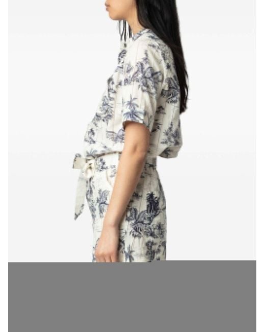 Zadig & Voltaire Gray Tropical Island-Print Playsuit