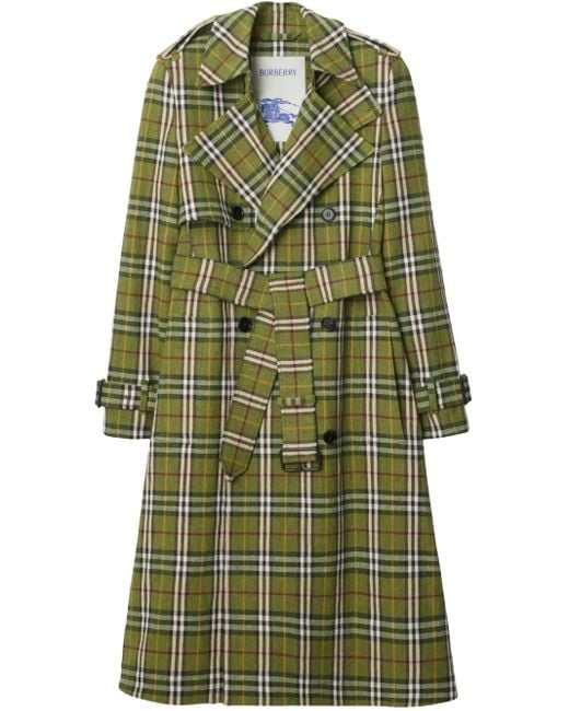 Burberry Green Long Checked Trench Coat