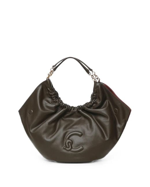 Coccinelle Gray Medium Smash Logo-Embossed Ruched Tote Bag