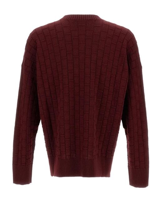 Plan C Red Ribbed Checked Sweater for men