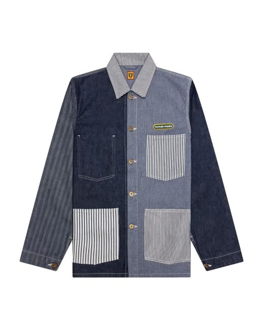 Human Made Blue Crazy Coverall Embroidered Patchwork Shirt Jacket for men