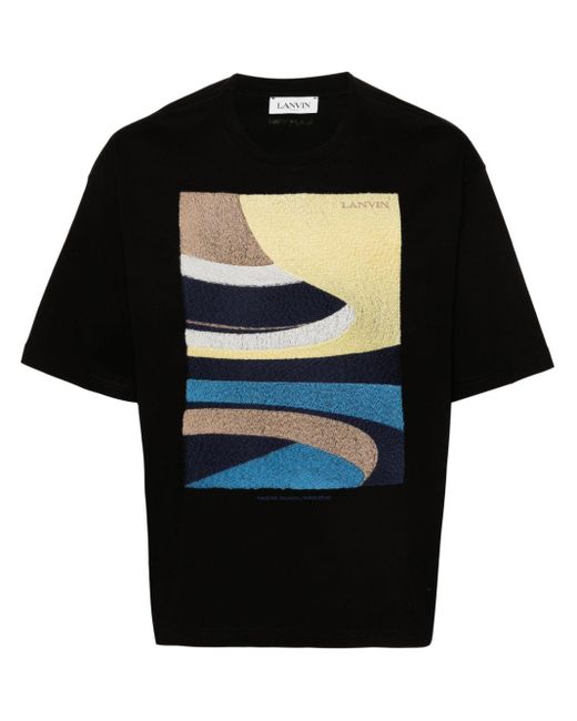 Lanvin Black Daunou-embroidery Cotton T-shirt for men