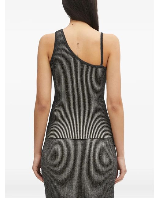 Samsøe & Samsøe Gray Striped One-Shoulder Top