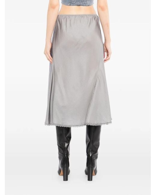 JNBY Gray Lace-Trimed Midi Skirt