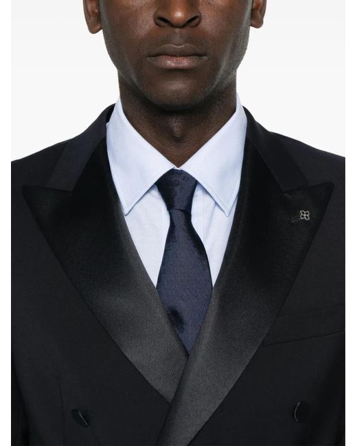 Tagliatore Black Double-Breasted Suit With Satin Peak Lapel for men