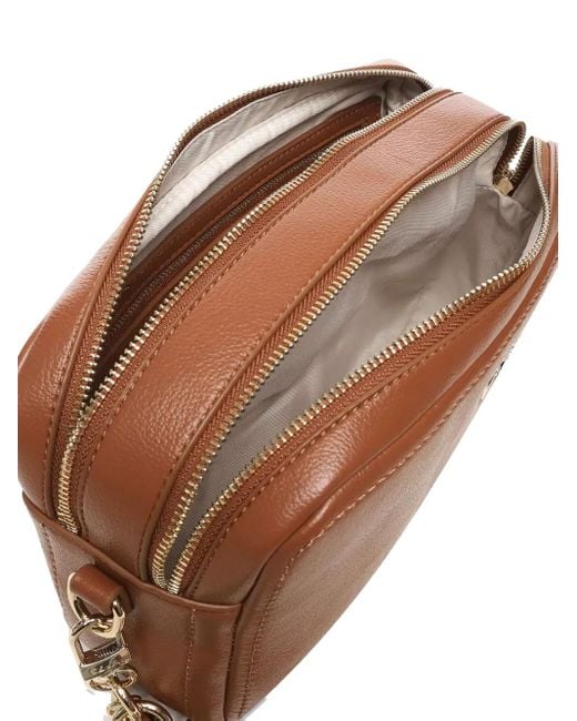 V73 Brown Double-Zip Charm Shoulder Bag