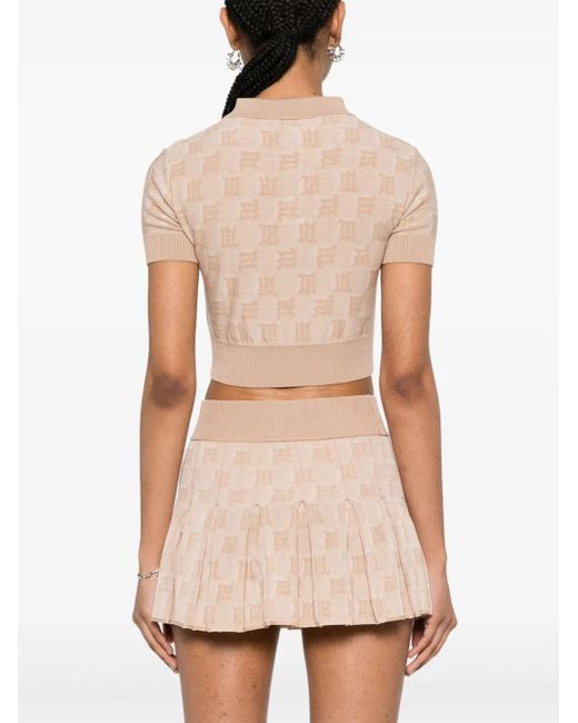 M I S B H V Natural Monogram-Jacquard Cropped Polo Shirt