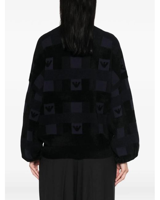 Emporio Armani Black Logo-Patterned Chenille Sweater