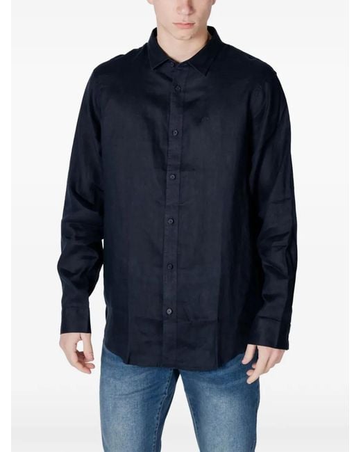 ARMANI EXCHANGE Blue Chemise À Boutonnière Sur Le Devant for men