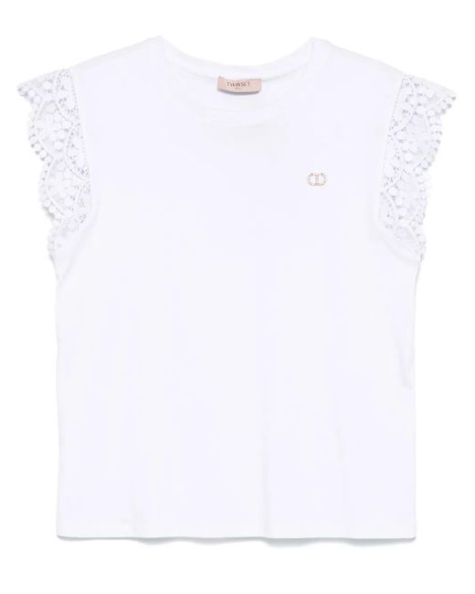 Twinset White Lace-Detail T-Shirt