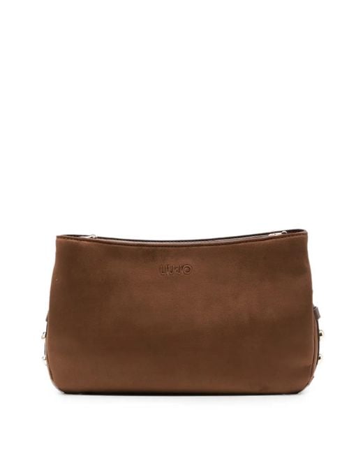 Liu Jo Brown Embossed-Logo Crossbody Bag