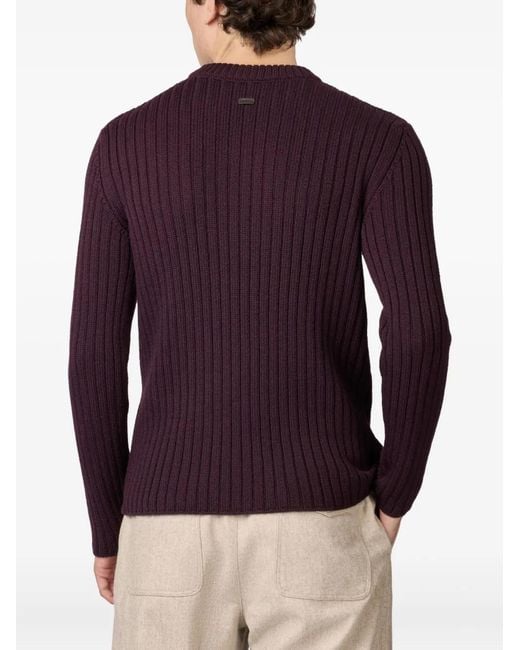 Tod's Purple Ribbed Crew-Neck Sweater for men