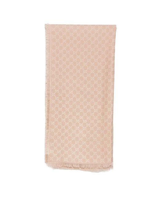 Gucci Natural Printed Gg Cotton Wool Lamé Shawl