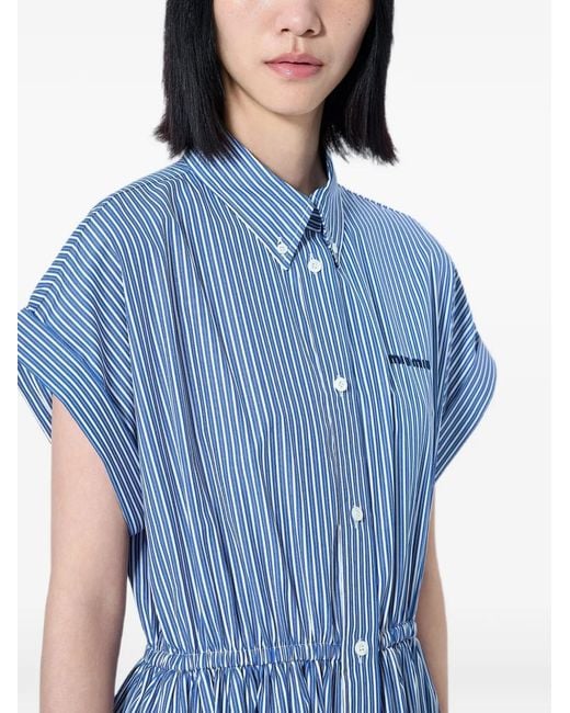 Miu Miu Blue Vertical Stripe Poplin Midi-Dress