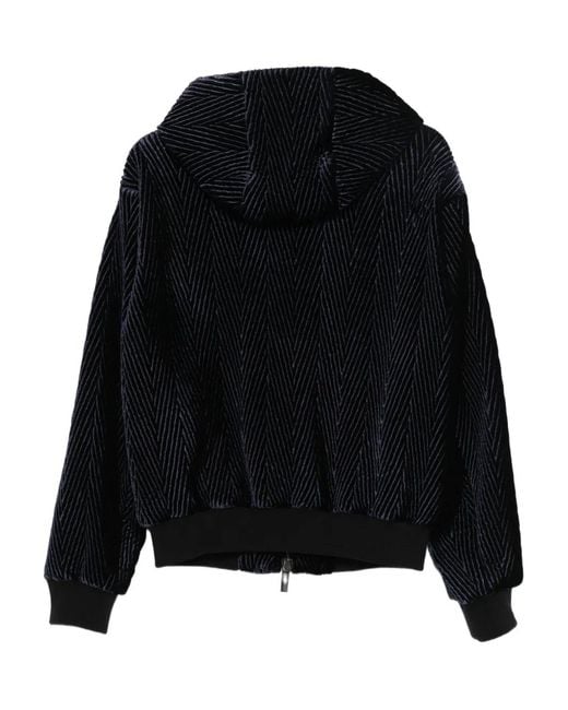 Giorgio Armani Black Herringbone-Pattern Hooded Jacket for men