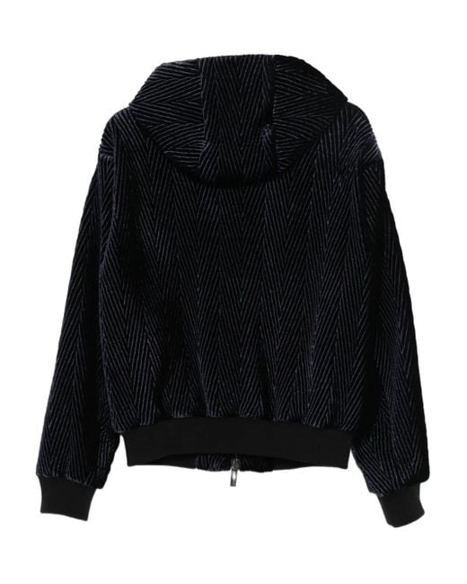 Giorgio Armani Black Herringbone-Pattern Hooded Jacket for men