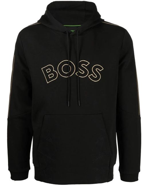 Boss Black Curved Logo Grid Artwork Hoodie for men