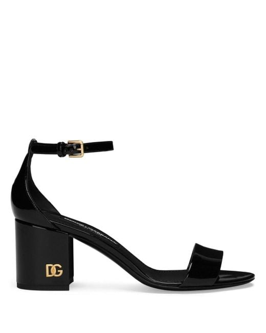 Dolce & Gabbana Lakleren Sandalen Met Logoplakkaat in het Black