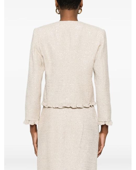 Alessandra Rich Natural Sequined Bow-Embellished Jacket