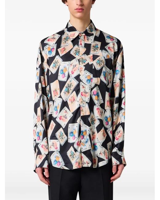 MSGM White Playing-Card-Print Button-Down Shirt for men